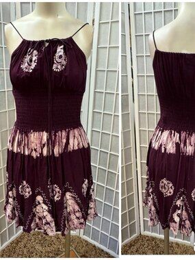 Advance,Woman,Casual Dress,Burgundy,Free Size S/M ,Sleeveless,Tie,Knee Length.!
